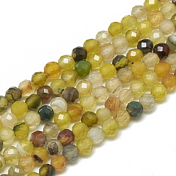 Natural Agate Natural Yellow Green Agate Beads Strands, Faceted, Round, Dyed, 3~3.5mm, Hole: 0.3mm, about 113pcs/strand, 14.9 inch
