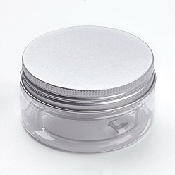 Clair Récipients de perle en plastique transparent, avec couvercle en aluminium, colonne, platine, clair, 7.1x3.8 cm, capacité: 80 ml (2.7 fl. oz)