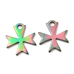 Rainbow Color Ion Plating(IP) 304 Stainless Steel Charms, Cross, Rainbow Color, 14.4x13x1mm, Hole: 2mm.