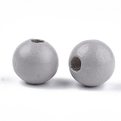 Light Grey Painted Natural Wood Beads, Round, Light Grey, 10x8.5~9mm, Hole: 2~3mm