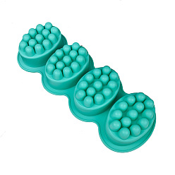 Turquoise 4 Cavities Silicone Molds, for Handmade Massage Bar Soap Making, Oval, Turquoise, 280x106x45mm, Inner Diameter: 60x80x43mm
