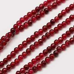 Rouge Foncé Jade blanc naturel rangées de perles rondes, teint, rouge foncé, 3mm, Trou: 0.8mm, Environ 110 pcs/chapelet, 15~15.5 pouce