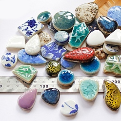 Color mezclado Azulejos de mosaico de porcelana, mosaicos de forma irregular, para manualidades de mosaico de bricolaje, marcos de cuadros, formas mixtas, color mezclado, 15~60x5 mm, sobre 100 g / bolsa