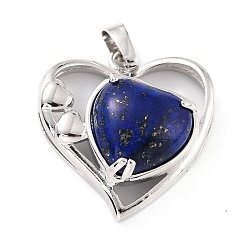 Lapis Lazuli Naturelles lapis-lazuli pendentifs, avec les accessoires en laiton de tonalité de platine, sans cadmium et sans plomb, cœur, Saint Valentin, 28x26x5mm, Trou: 8x5mm