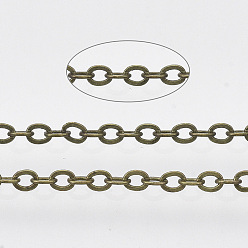 Античная Бронза Железные кабельные цепи с латунным покрытием, пайки, с катушкой, Плоско-овальные, античная бронза, 2.2x1.7x0.3 мм, около 39.37 футов (12 м) / рулон