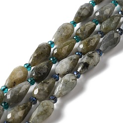 Labradorite Chapelets de perles labradorite naturelle , facette, larme, 12~16.5x7.5~8.5mm, Trou: 0.8mm, Environ 20~21 pcs/chapelet, 14.96~15.63'' (38~39.7 cm)