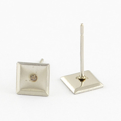 Stainless Steel Color Earring Cabochon Settings 304 Stainless Steel Ear Studs Blank Settings, Stainless Steel Color, Square Tray: 6x6mm, 6x6x1mm, Pin: 0.5mm