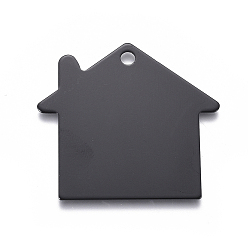 Noir Pendentifs en aluminium pour animaux de compagnie, estampillage d'une étiquette vierge, maison, noir, 35x38x1mm, Trou: 3mm