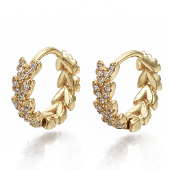 Real 18K Gold Plated Brass Micro Pave Cubic Zirconia Huggie Hoop Earring, Flower Ring, Real 18K Gold Plated, 13.5x4mm, Pin: 1mm