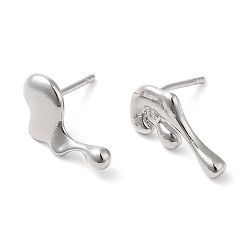 Platinum Rack Plating Brass Melting Twist Asymmetrical Earrings, Stud Earrings for Women, Long-Lasting Plated, Lead Free & Cadmium Free, Platinum, 9x12mm, 7x14