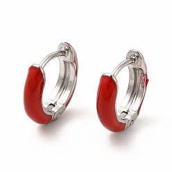 Brique Rouge Boucles d'oreilles créoles en émail, couleur acier inoxydable 316 bijoux chirurgicaux en acier inoxydable pour femmes, firebrick, 13x14x3mm, pin: 1 mm