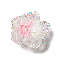 Pink Cabochons de la resina transparente, flor, color de ab chapado, rosa, 29~31x29~31x11 mm
