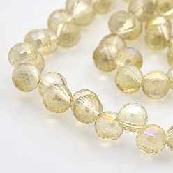 Pale Goldenrod Full Rainbow Plated Glass Faceted Round Beads Strands, Pale Goldenrod, 8mm, Hole: 1mm, about 99pcs/strand, 26 inch