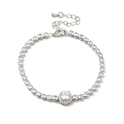Platine Bracelet à maillons ronds plats avec zircons cubiques transparents et chaînes de tennis, bijoux en laiton pour femmes, platine, 6-1/2 pouce (16.5 cm)