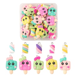 Mixed Color 40Pcs 10 Style Handmade Polymer Clay Charms, with Platinum Tone Iron Findings, Ice Cream, Marshmallow, Mixed Color, 17~33.5x9~20x7~10mm, Hole: 2mm, 4pcs/style
