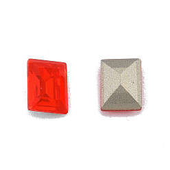 Siam K9 Glass Rhinestone Cabochons, Pointed Back & Back Plated, Faceted, Rectangle, Siam, 8x6x3mm