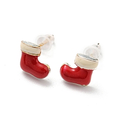 Christmas Socking Christmas Theme Brass Stud Earrings, Christmas Socking, 8x8mm