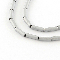 Silver Plated Tube Electroplate Non-magnetic Synthetic Hematite Bead Strands, Matte Style, Silver Plated, 9x3mm, Hole: 1mm, about 46pcs/strand, 16.1 inch