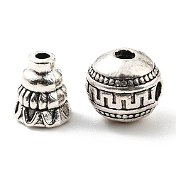 Antique Silver Tibetan Style Alloy 3 Hole Guru Beads, T-Drilled Beads, Teardrop, Antique Silver, 8x7mm, Hole: 6mm and 1.6mm