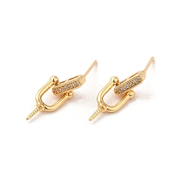 Real 18K Gold Plated Brass Micro Pave Cubic Zirconia Stud Earring Findings, with 925 Sterling Silver Pins, for Half Drilled Beads, Real 18K Gold Plated, 19.5mm, Pin: 12x0.8mm and 1mm(for Half Drilled Beads)