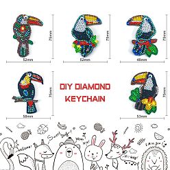 Parrot Diy llavero kits de pintura de diamantes, incluyendo colgante de acrílico, diamante, herramienta de perforación de diamante, cadena de bolas, cierre giratorio, patrón de loro, colgante: 75x48~58 mm, 5 pcs