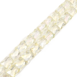Light Yellow AB Color Plated Transparent Glass Beads Strands, Faceted Bamboo Stick, Light Yellow, 10.5~11x8x5mm, Hole: 1mm, about 59~60pcs/strand, 24.41~24.80''(62~63cm)