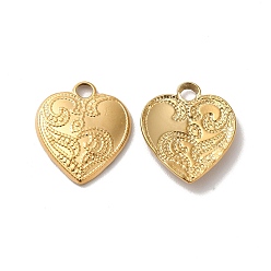 Real 18K Gold Plated Ion Plating(IP) 304 Stainless Steel Pendants, Heart Charm, Real 18K Gold Plated, 16.5x14x2mm, Hole: 2mm