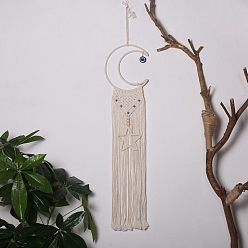 Moon Bohemian Style Cotton Cord Macrame Woven Wall Hanging, with Resin Pendants,  for Nursery and Home Decoration, Moon, 60~90mm