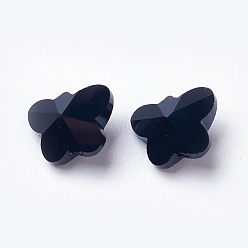Noir Des billes de verre transparentes, facette, papillon, noir, 8x10x5.5mm, Trou: 1mm