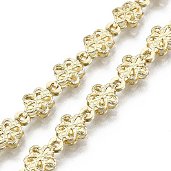 Light Gold Латунные цепи с цветочными звеньями, долговечный, , несварные, золотой свет, 9x6x2 мм
