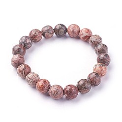 Léopard Bracelets extensible de perles de jaspe de peau de léopard naturel, ronde, 2 pouces ~ 2-1/8 pouces (5.2~5.5 cm), perles: 8~9 mm