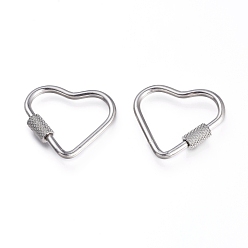 Stainless Steel Color 304 Stainless Steel Screw Carabiner Lock Charms, for Necklaces Making, Heart, Stainless Steel Color, 22x24.5x4mm, Screw: 7x4mm