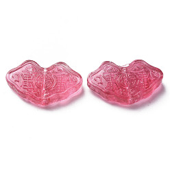 Deep Pink Transparent Handmade Bumpy Lampwork Beads, Longevity Lock, Deep Pink, 18.7x30.5x6.5~8mm, Hole: 1~1.8mm