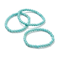 Synthetic Turquoise Synthetic Turquoise Beaded Stretch Bracelets, Round, Beads: 6~6.5mm, Inner Diameter: 2-1/4 inch(5.55cm)
