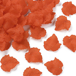 Rouge Orange Pendentifs en acrylique givré transparent thème automne, feuille d'érable, rouge-orange, 24x22.5x3mm, Trou: 1mm, environ962 pcs / 500 g