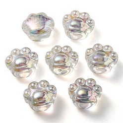 Clair AB Placage uv perles acryliques irisées arc-en-ciel, impression de patte de chat, clair ab, 16x18.5x13mm, Trou: 3mm
