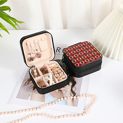 Fleur Boîte d'emballage de bijoux en cuir pu carré imprimé portable pour le stockage de colliers et boucles d'oreilles, fleur, 10x10x5 cm