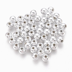 Silver Plated ABS Plastic Beads, Eco-Friendly Electroplated Beads, Round, Silver Plated, 7.5~8mm, Hole: 1.8~2mm, about 2000pcs/500g