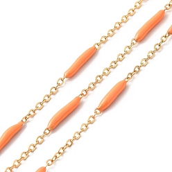 Оранжевый Эмалированные цепи звеньев колонны, с ионным покрытием (ip) позолоченные 304 кабельные цепи из нержавеющей стали, несварные, с катушкой, оранжевые, 14~17x2~3 mm и 1.5x2x0.5 mm, около 32.81 футов (10 м) / рулон