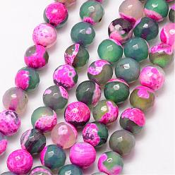 Violet Natural Fire Crackle Agate Bead Strands, Round, Grade A, Faceted, Dyed & Heated, Violet, 8mm, Hole: 1mm, about 47pcs/strand, 15 inch