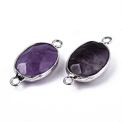 Amethyst Natural Amethyst Links/Connectors, Platinum Tone Brass Edge, Faceted Oval, 27.5x14~15x6mm, Hole: 2mm