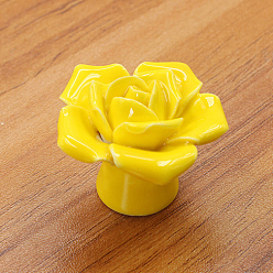 Yellow Porcelain Drawer Knob, with Alloy Findings and Screws, Cabinet Pulls Handles for Kitchen Cupboard Door and Bathroom Drawer Hardware, Rose, Yellow, 41x34mm