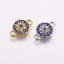 Mixed Color Brass Micro Pave Cubic Zirconia Links, Flat Round, Blue, Mixed Color, 13x8.5x2.5mm, Hole: 1.5mm