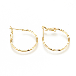 Golden Brass Hoop Earrings, Nickel Free, Golden, 30x24.5x1.5mm, Pin: 0.7mm
