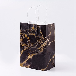 Verge D'or Sacs en papier kraft, avec poignées, sacs-cadeaux, sacs à provisions, rectangle, motif de texture de marbre, verge d'or, 21x15x8 cm
