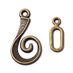 Antique Bronze Tibetan Style Alloy Hook Clasps, For Leather Cord Bracelets Making, Vortex, Lead Free and Cadmium Free, Antique Bronze, Vortex: 26x13mm, Bar: 16.5mm, Hole: 3.5mm