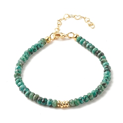 Cyan Foncé Bracelets de perles de jade de malaisie naturelle (teint) pour femmes ou hommes, avec les accessoires en laiton de tonalité d'or, dark cyan, 7-1/4 pouce (18.5 cm), 4mm