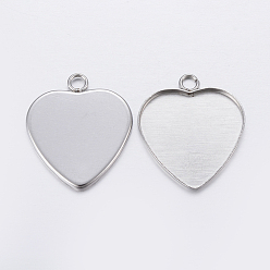 Stainless Steel Color 201 Stainless Steel Pendant Cabochon Settings, Plain Edge Bezel Cups, Heart, Stainless Steel Color, Tray: 23x25mm, 27x25.5x1.5mm, Hole: 2.5mm