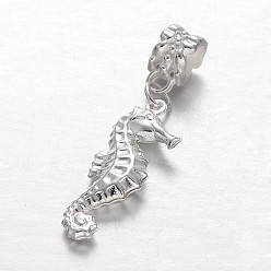 Silver Alloy European Dangle Charms, Large Hole Sea Horse Beads, Silver Color Plated, 39mm, Hole: 5mm