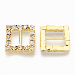 Oro Hebillas de diamantes de imitación de bronce, plaza, cristal, dorado, 16x16x3 mm, agujero: 4x10 mm